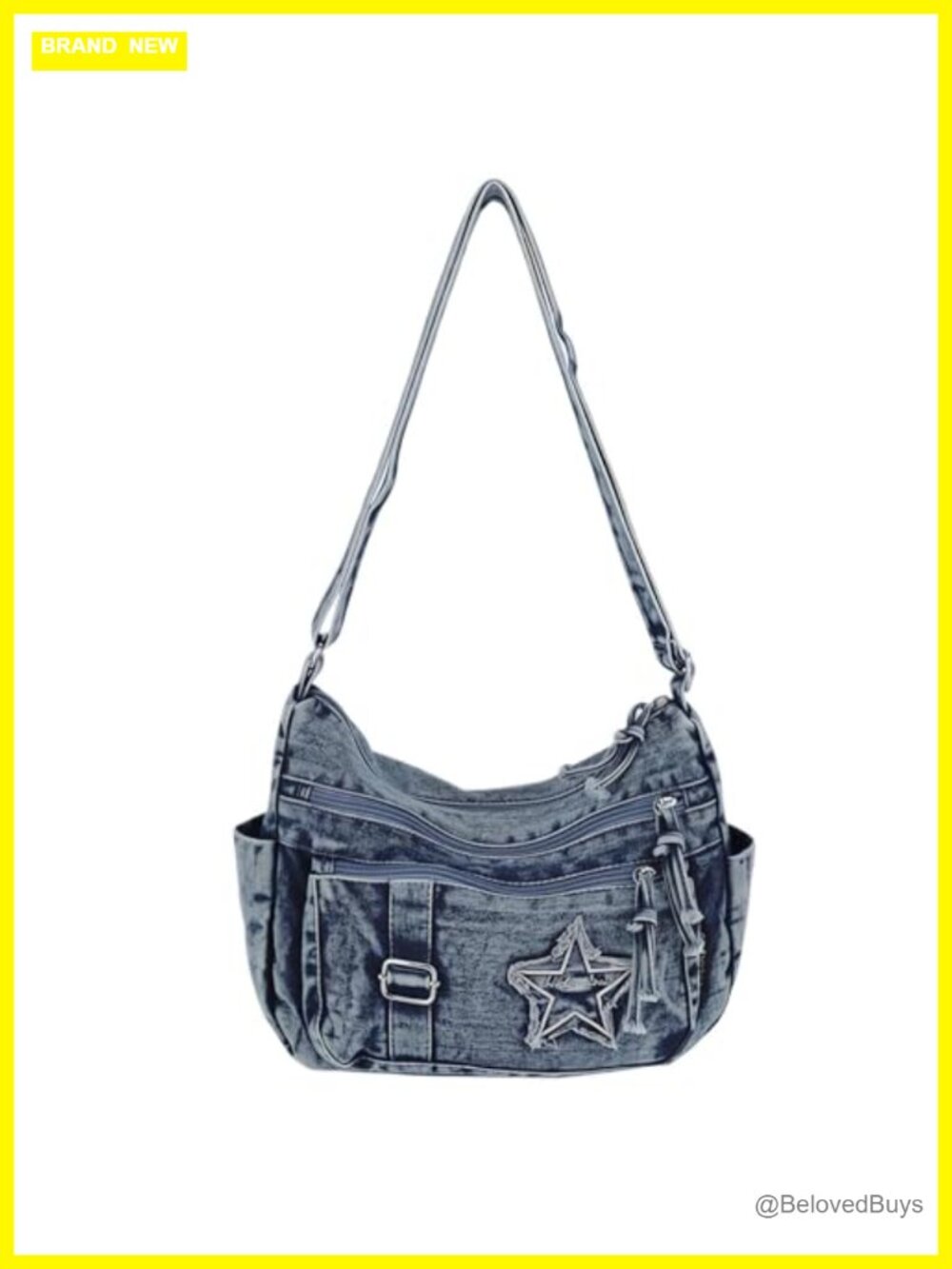 Denim Crossbody Bag Multi Pocket Purse Adjustable Strap Grunge Y2K Jean Handbag